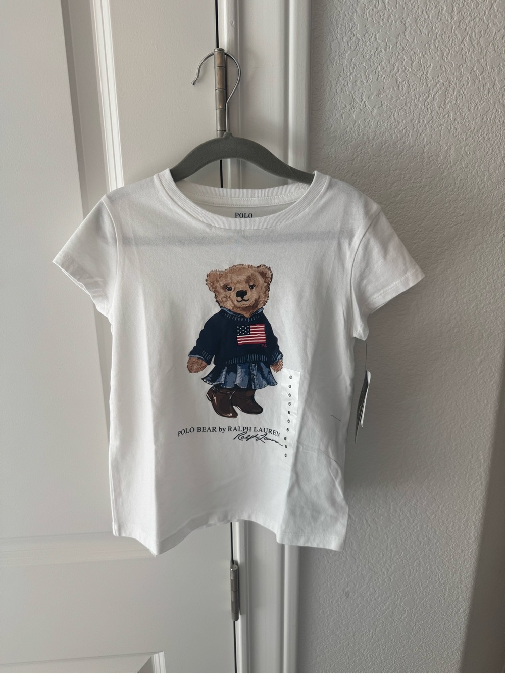 Ralph Lauren White Tee with Polo Bear Graphic